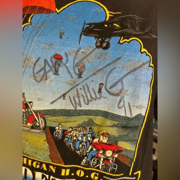 Vintage 1991 Harley Davidson Michigan H.O.G. Rendezvous T-Shirt XL AUTOGRAPHED - Picture 7 of 7
